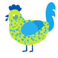 A lime and sky chicken with a speckle pattern