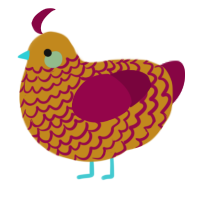 A ochre and maroon chicken with a lace pattern