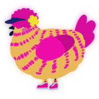 A honey and fuchsia chicken with a bar pattern