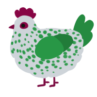 A mist and viridian chicken with a speckle pattern