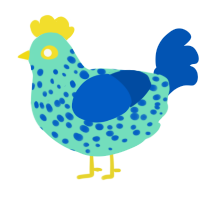 A mint and ultramarine chicken with a speckle pattern