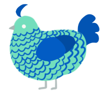 A mint and ultramarine chicken with a lace pattern