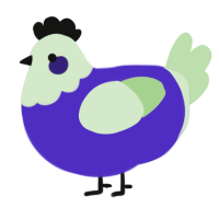 A indigo and gluppy chicken with a head pattern