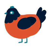 A vermilion and tumblr chicken with a head pattern