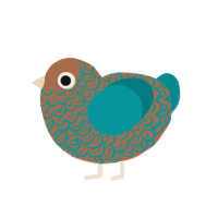 A brown and teal chicken with a double-lace pattern