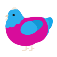 A fuchsia and sky chicken with a head pattern