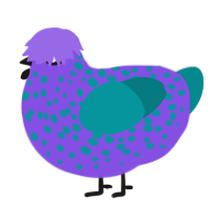 A blurple and teal chicken with a speckle pattern