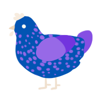 A ultramarine and blurple chicken with a speckle pattern