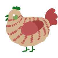 A beige and red chicken with a bar pattern