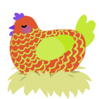 A vermilion and lime chicken with a lace pattern