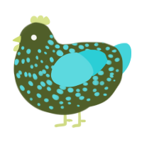 (unnamed), a olive and aqua chicken with a speckle pattern