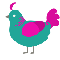 A turquoise and fuchsia chicken with a neck-band pattern