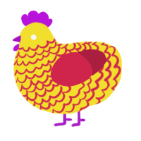 Highlighter, a yellow and crimson chicken with a lace pattern