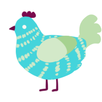 A aqua and gluppy chicken with a bar pattern