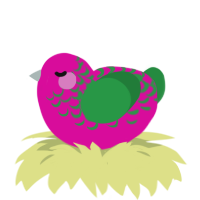 A fuchsia and viridian chicken with a half-lace pattern