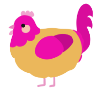 A honey and fuchsia chicken with a head pattern