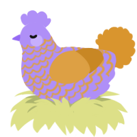 A lilac and orange chicken with a lace pattern
