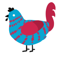 A cerulean and crimson chicken with a bar pattern