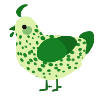 A apple and leaf chicken with a speckle pattern