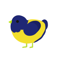 A yellow and navy chicken with a head pattern