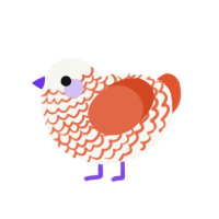 A white and vermilion chicken with a lace pattern