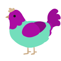 A mint and plum chicken with a head pattern