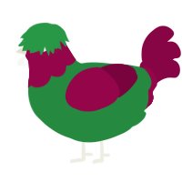 Hot Topic, a viridian and maroon chicken with a head pattern