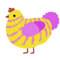 A ochre and orchid chicken with a bar pattern