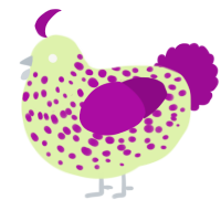 A apple and plum chicken with a speckle pattern