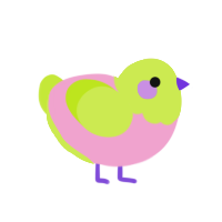 A pink and lime chicken with a head pattern