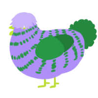 A lilac and viridian chicken with a bar pattern