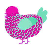 A fuchsia and mint chicken with a lace pattern