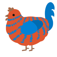 A vermilion and sapphire chicken with a bar pattern