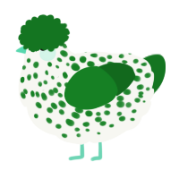 A white and leaf chicken with a speckle pattern