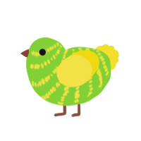 A grass and yellow chicken with a bar pattern
