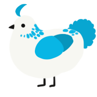 A white and cerulean chicken with a neck-speckle pattern