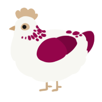 A white and maroon chicken with a neck-speckle pattern