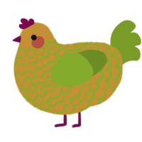 A gold and chartreuse chicken with a lace pattern