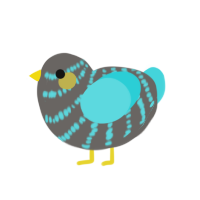 Neon Pigeon, a grey and aqua chicken with a bar pattern