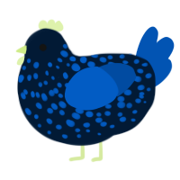 A tumblr and ultramarine chicken with a speckle pattern