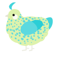 A apple and aqua chicken with a speckle pattern