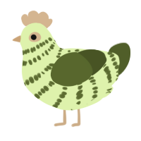 A apple and olive chicken with a bar pattern