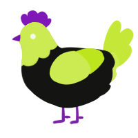 A black and lime chicken with a head pattern