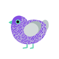 purble, a blurple and white chicken with a double-lace pattern