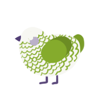 A white and chartreuse chicken with a lace pattern