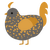 Gert, a grey and orange chicken with a speckle pattern