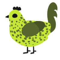 A lime and olive chicken with a speckle pattern