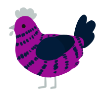 A plum and tumblr chicken with a bar pattern