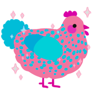 A rose and cerulean chicken with a speckle pattern