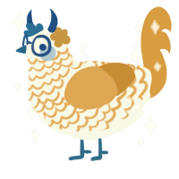 A white and orange chicken with a lace pattern